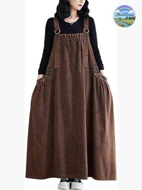 Loose Overall Pinafore Dress with Pockets Adjustable Straps